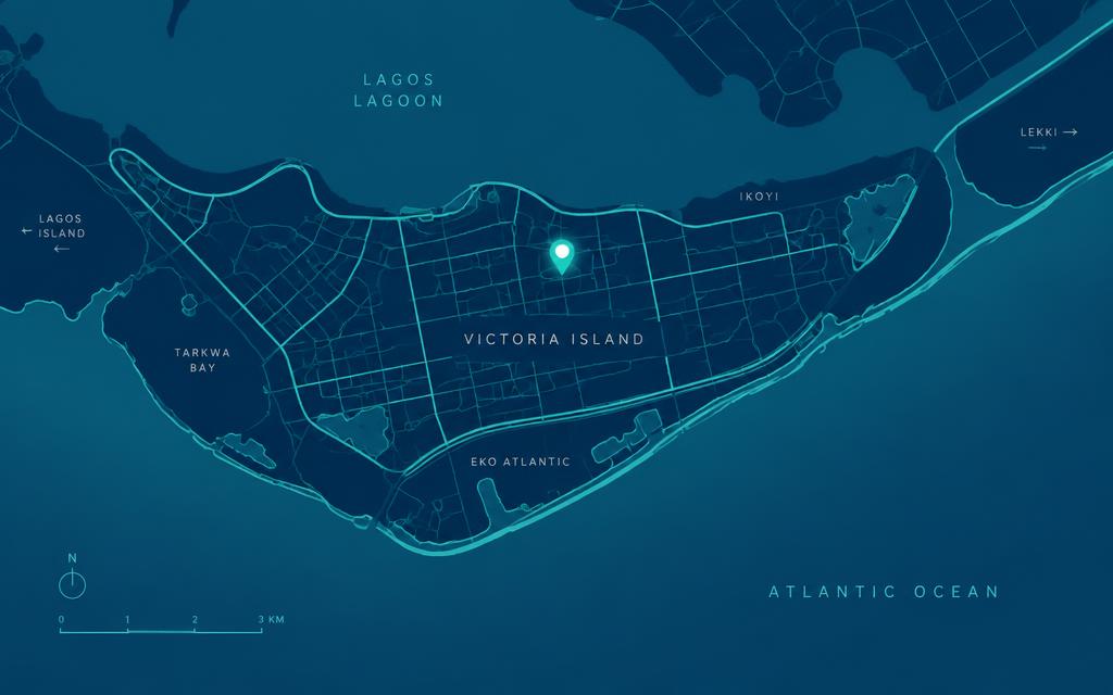 Illustrated map of the reception area in Victoria Island, Lagos